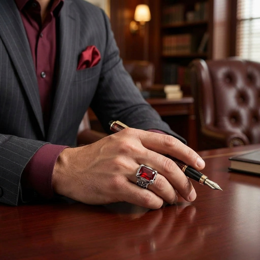 Red Zircon BOLD Iranian Sword Ring | Titanium Steel– For Men | Includes: Ring