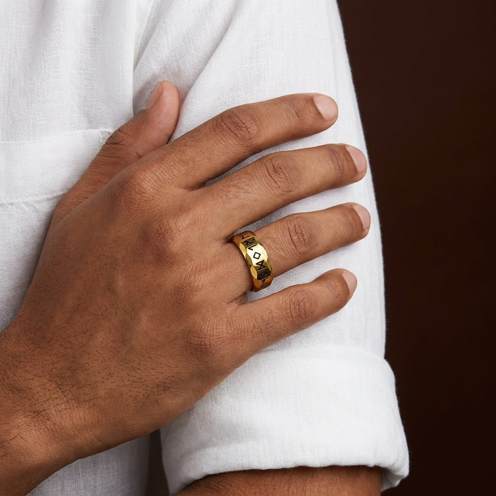 Viking Gothik Golden Ring | 18K Real Gold PVD Plated– For Men | Includes: Ring