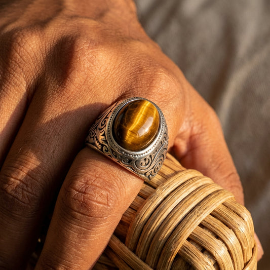 BOLD Tiger Eye Stone STEEL Ring | Stainless Steel– For Men | Includes: Ring