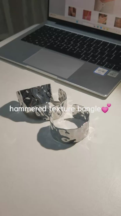 Hammered Cuff Bracelet | Silver PVD Plated - For Women | Includes: Bracelet