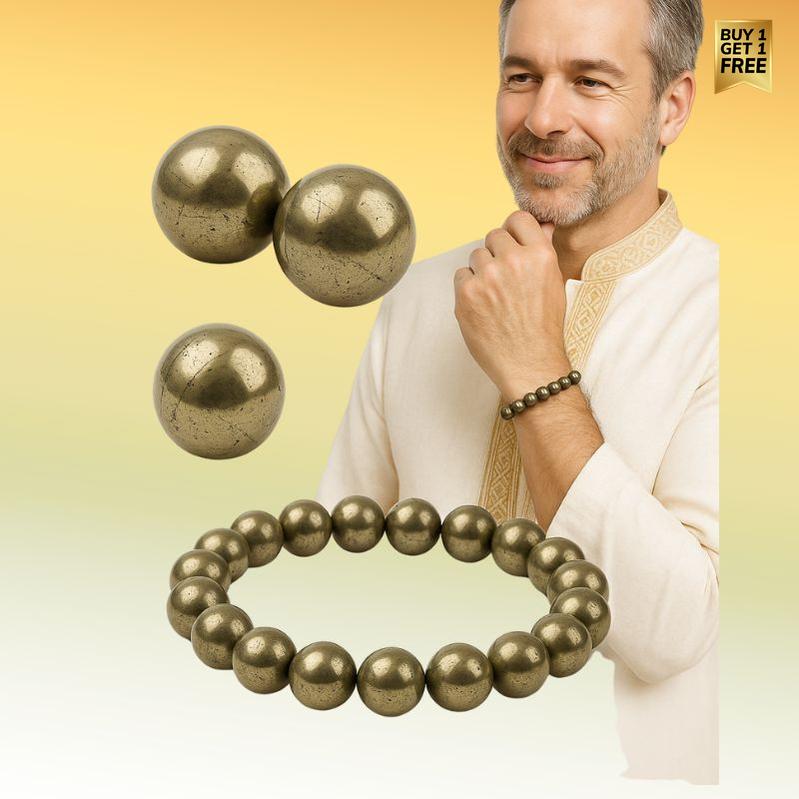 Wealthy Strength Pyrite Bracelet | Pyrite Stone - For Men | Includes: Bracelet