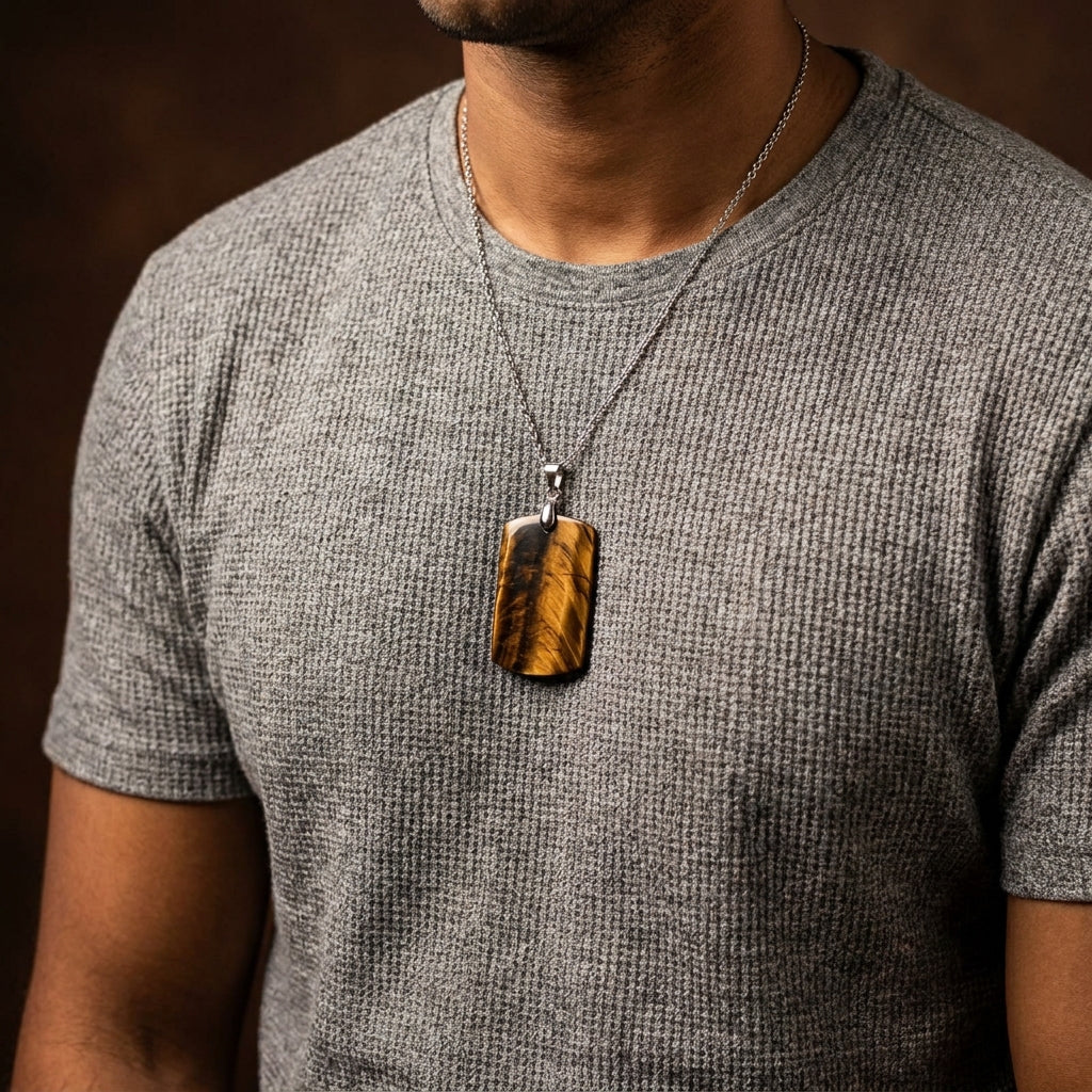 Tiger Eye REAL Stone Men's Necklace | Stainless Steel - For Men| Includes: Necklace
