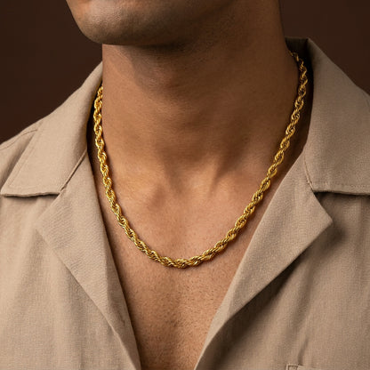 Golden Rope Bold Steel Chain (6mm) | 18K PVD Gold Plated- For Men| Includes: Necklace