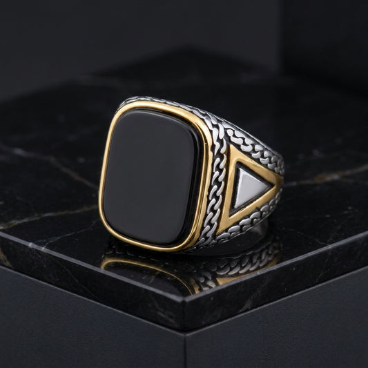 Real Black Stone Everyday Titanium Steel Ring | PVD Plated– For Men | Includes: Ring