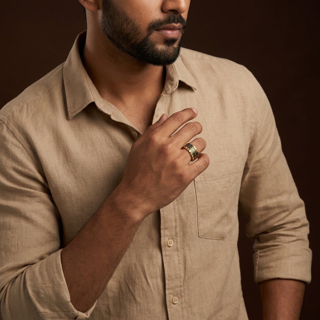 Ethnic Classic Golden Ring | 18K Real Gold PVD Plated– For Men | Includes: Ring