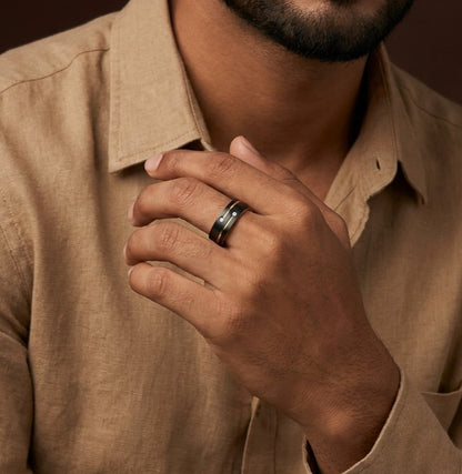 Black Class Golden Ring | 18K Real Gold PVD Plated– For Men | Includes: Ring