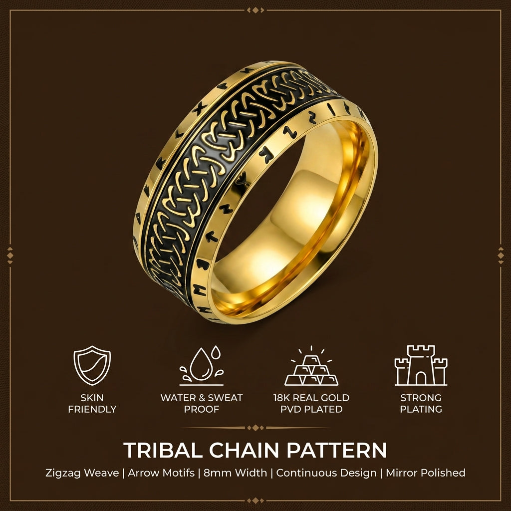 Ethnic Classic Golden Ring | 18K Real Gold PVD Plated– For Men | Includes: Ring