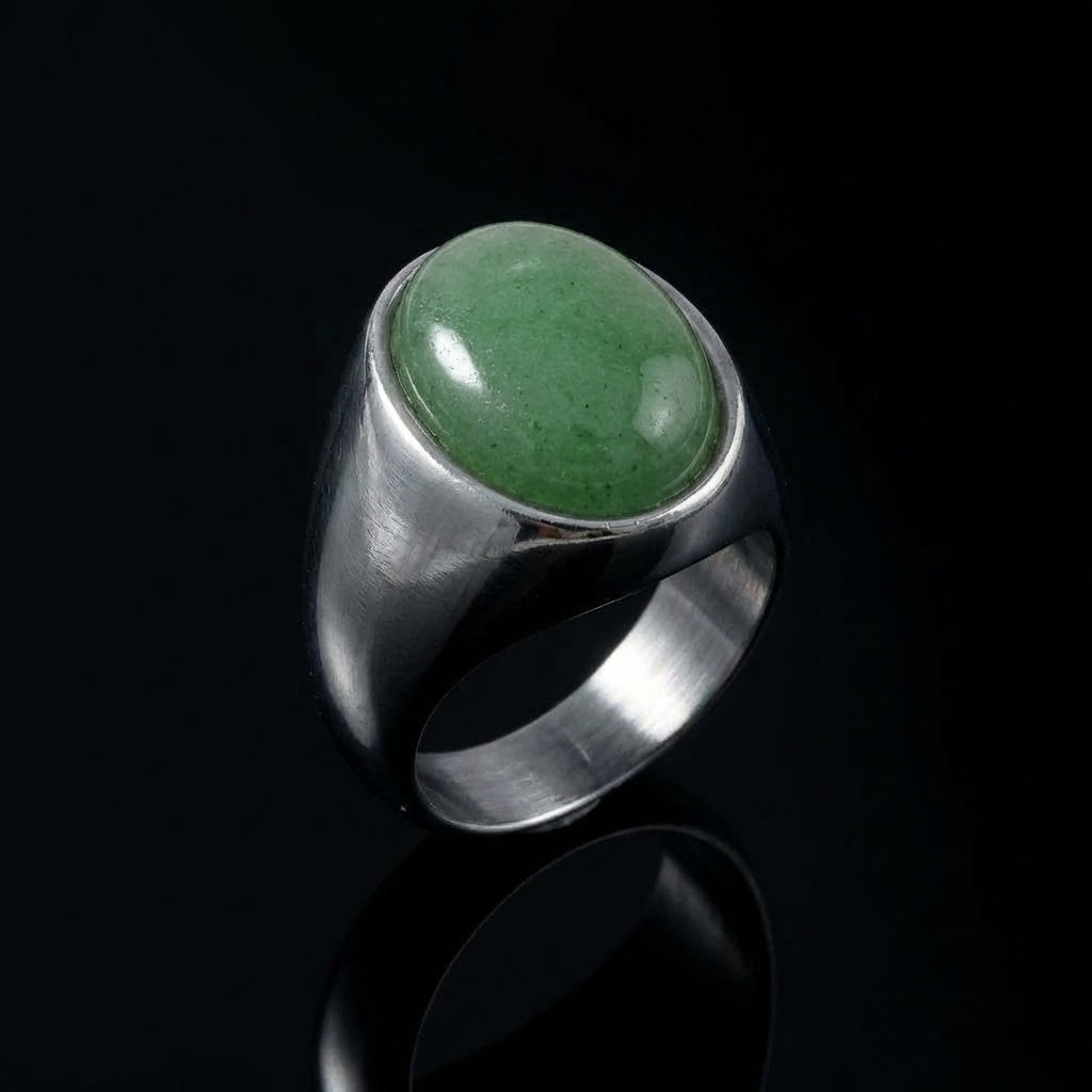 Natural Green Jade Stone Golden Titanium Steel Ring | PVD Plated– For Men | Includes: Ring