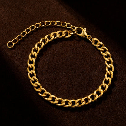 Golden Oval Link Design Flexi Size Steel Regular Bracelet (7MM) | 18K PVD Gold Plated- For Men | Includes: Bracelet
