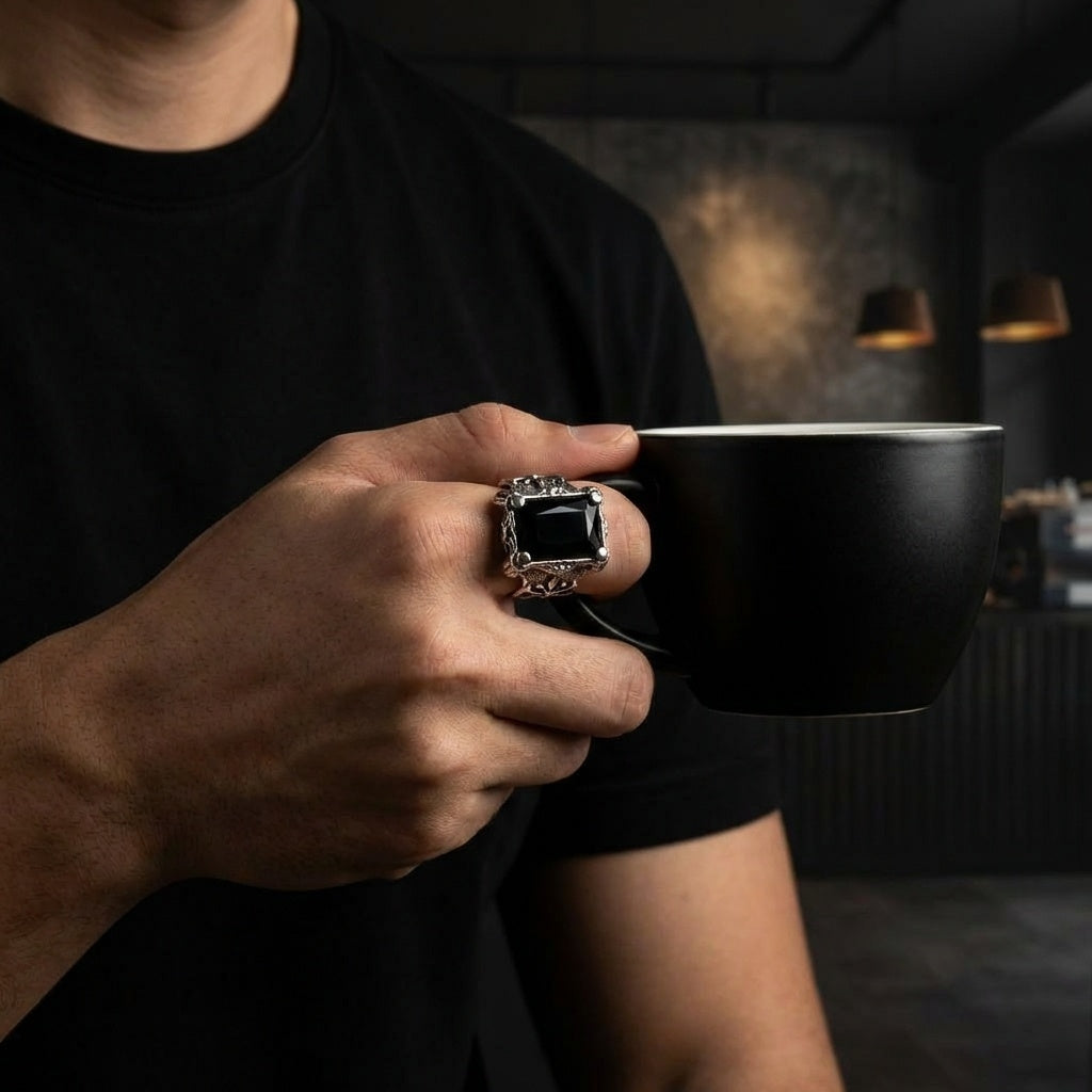 Black Zircon BOLD Iranian Sword Ring | Titanium Steel– For Men | Includes: Ring