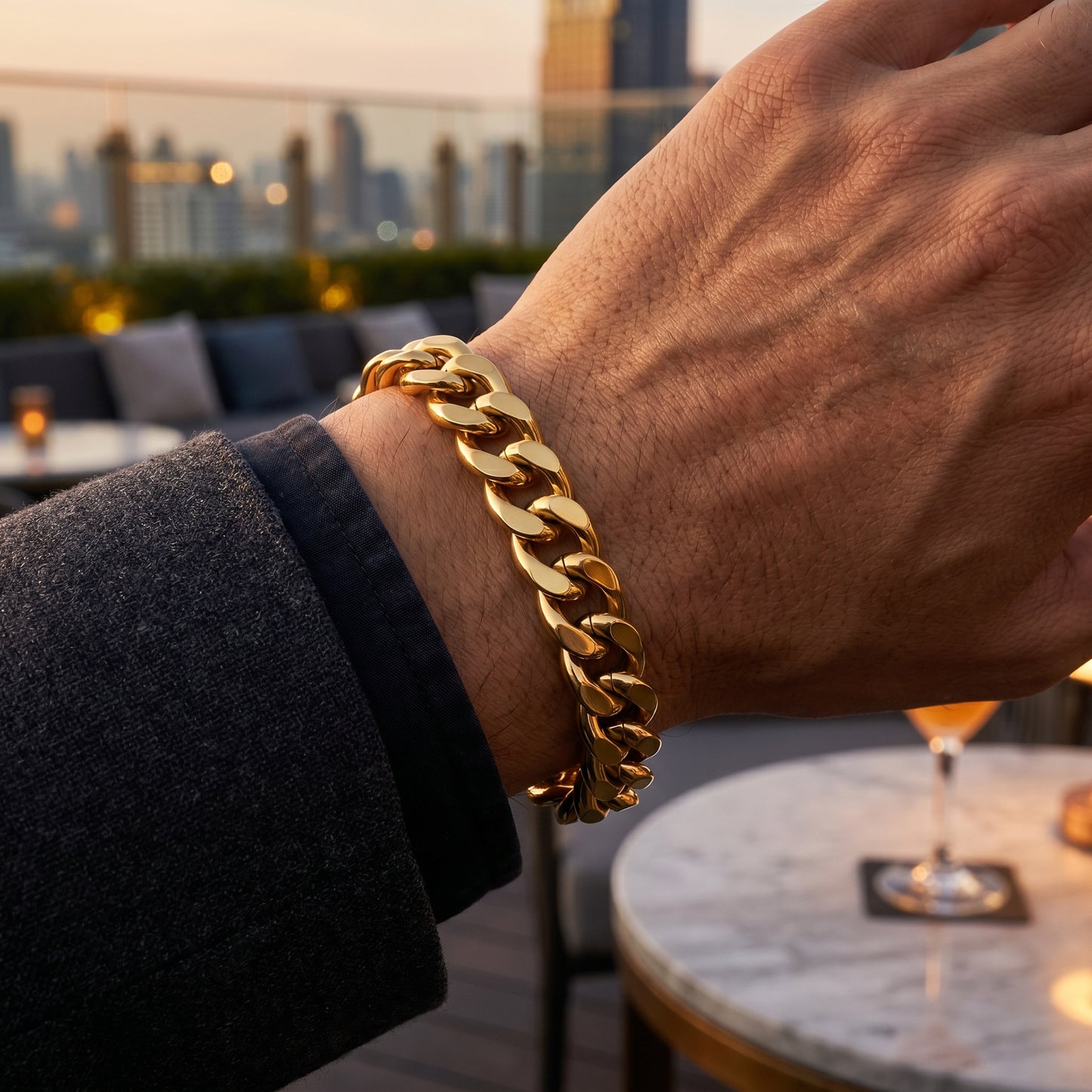 REAL GOLD Finish Bold Link 10MM Flexi Bracelet | 18K PVD Gold Plated - For Men | Includes: Bracelet