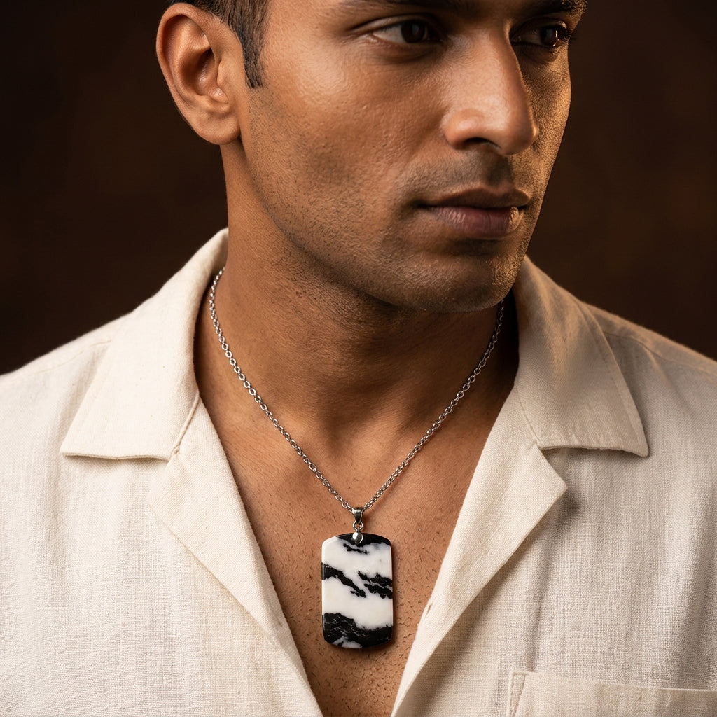 Zebra Jasper REAL Stone Men's Necklace | Stainless Steel - For Men| Includes: Necklace