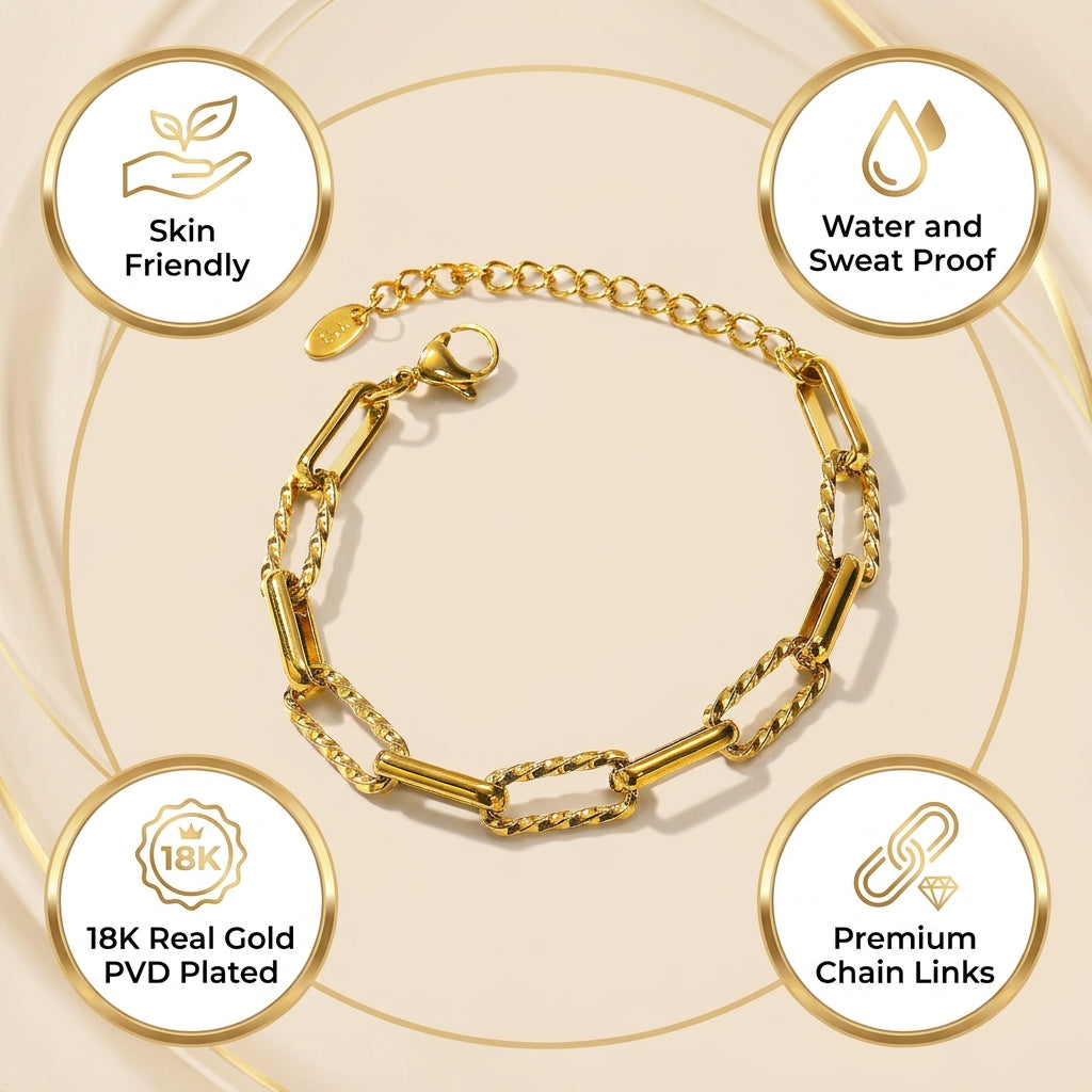 Wide Link Everyday Flexi Size Golden Steel Bracelet | 18K PVD Gold Plated- For Men | Includes: Bracelet