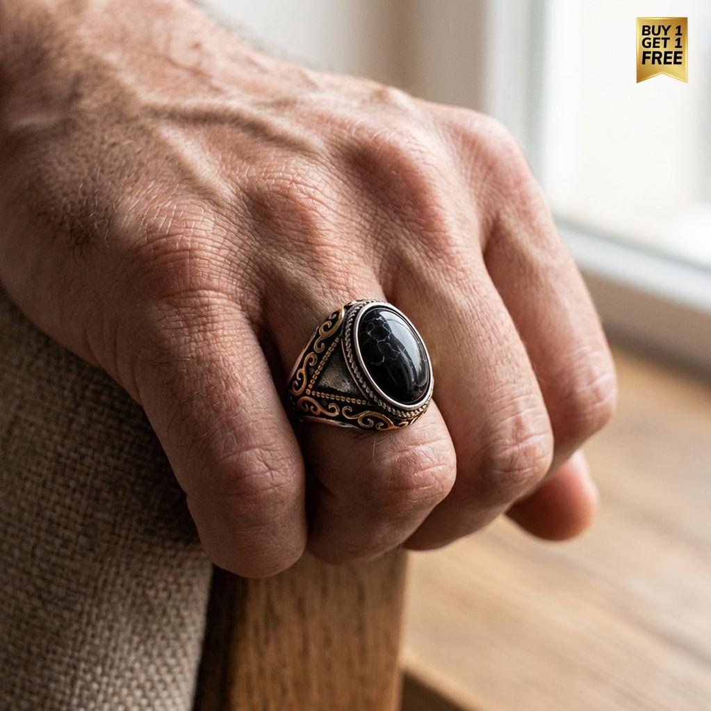 Black Turquoise Stone Arabic Ring | Titanium Steel– For Men | Includes: Ring