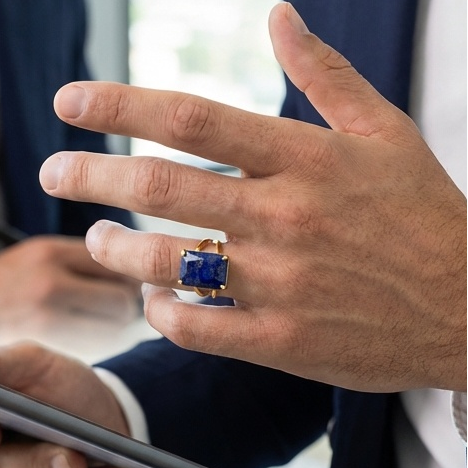 BOLD Natural Lapis Stone Golden Flexi Size Ring | 18K Real Gold PVD Plated– For Men | Includes: Ring