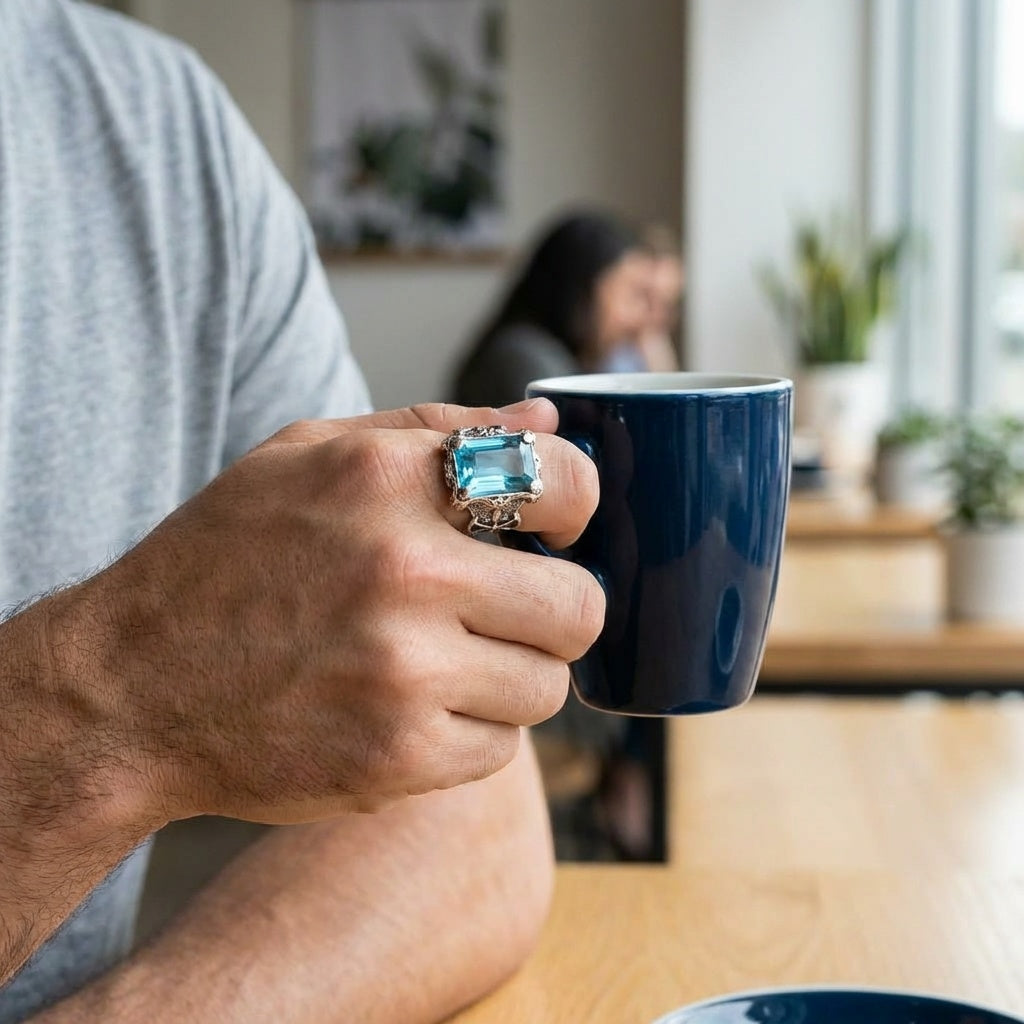 Blue Zircon BOLD Iranian Sword Ring | Titanium Steel– For Men | Includes: Ring