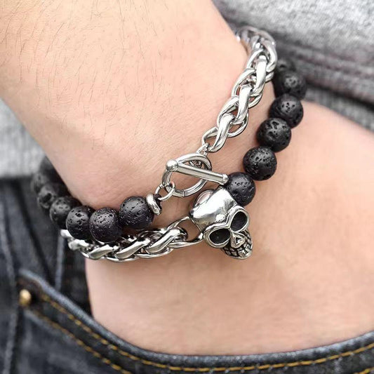 Tribal Design Strength Bracelet | Lava Stones - For Men | Includes: Bracelet