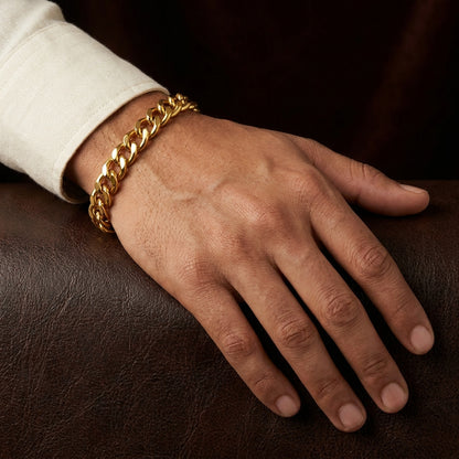 Golden Lean-Link Flexi Size Steel Regular Bracelet (7MM) | 18K PVD Gold Plated- For Men | Includes: Bracelet