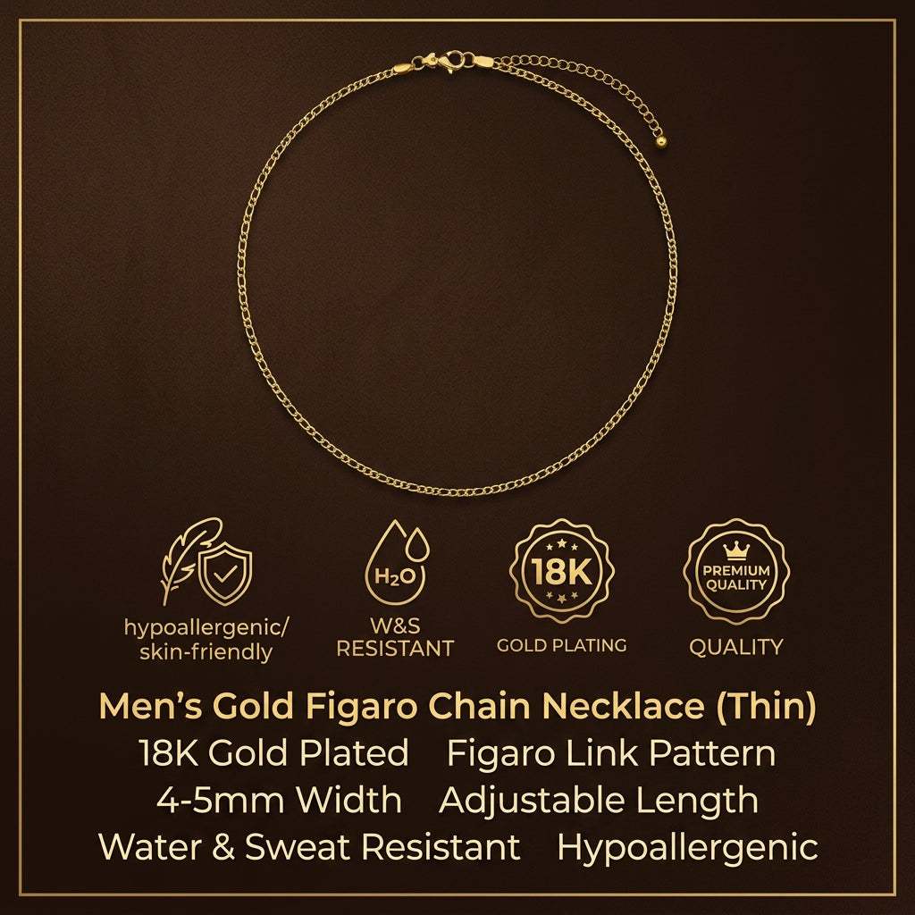 Golden Figaro Lean Steel Chain (3mm) | 18K PVD Gold Plated- For Men| Includes: Necklace