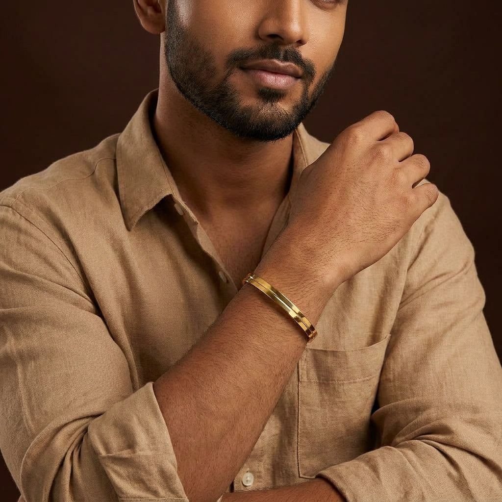 Classic Eligance Golden Line Cuff Bracelet | 18K PVD Gold Plated - For Men | Includes: Bracelet