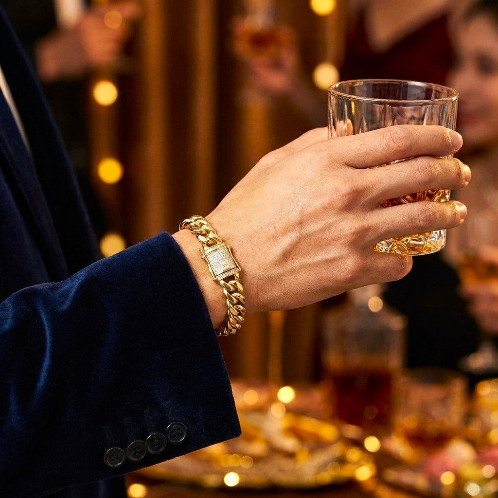 Ultra Modern Zircon 10MM Chain Bracelet | 18K Real Gold PVD Plated - For Men | Includes: Bracelet