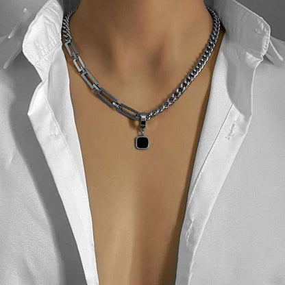 Obsidian Designer Necklace | Stainless Steel- For Men | Includes: Necklace
