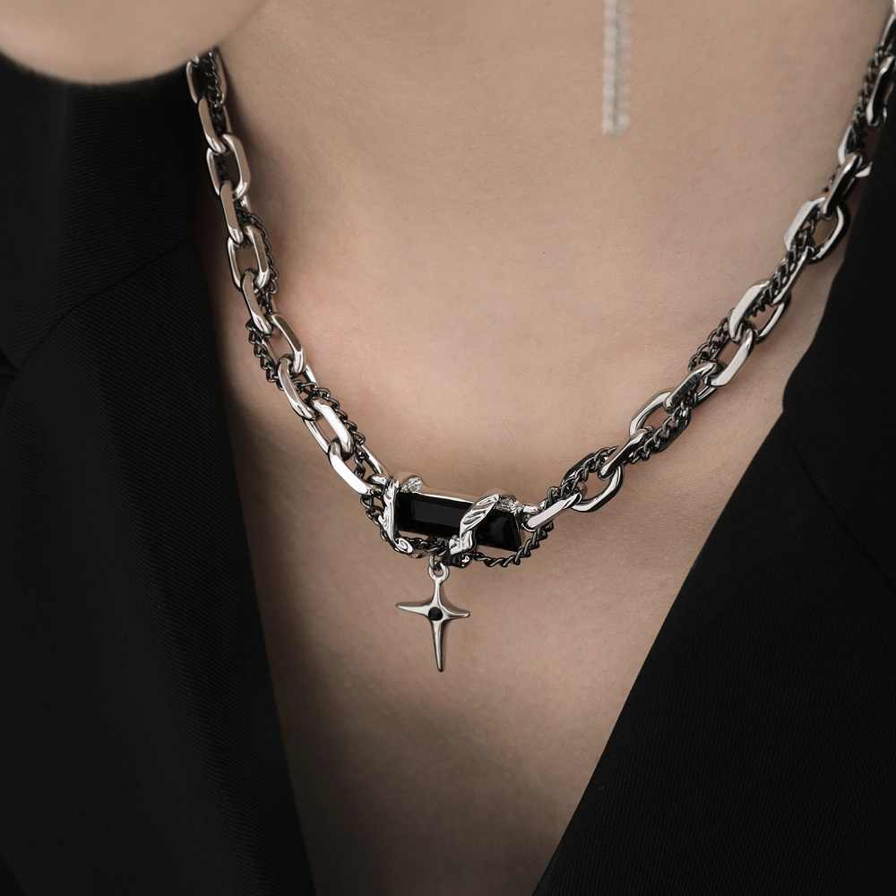 Statement Double Chain Necklace | Gemstones - For Men | Includes: Necklace