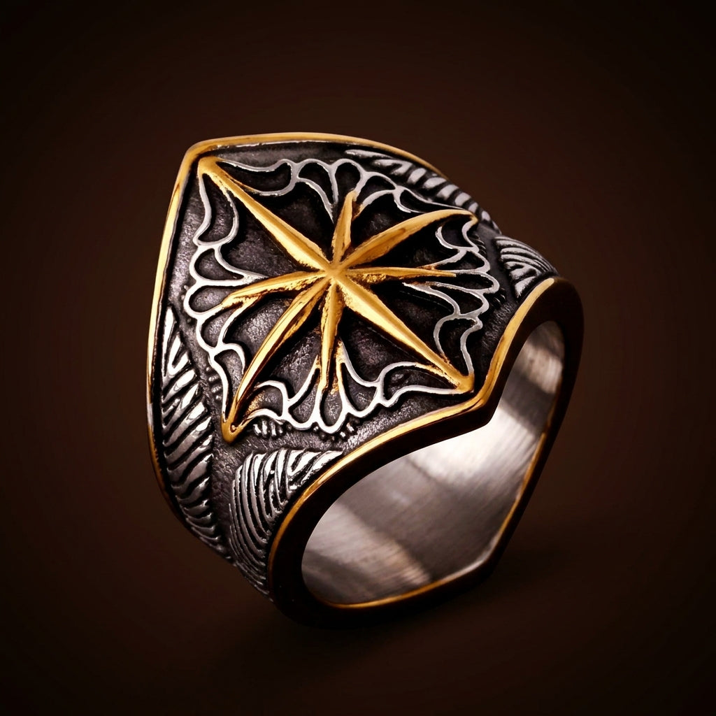 Warrior Shield Golden Courage Ring | 18K Real Gold PVD Plated– For Men | Includes: Ring