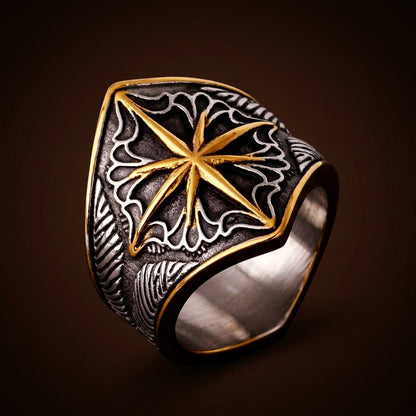 Warrior Shield Golden Courage Ring | 18K Real Gold PVD Plated– For Men | Includes: Ring