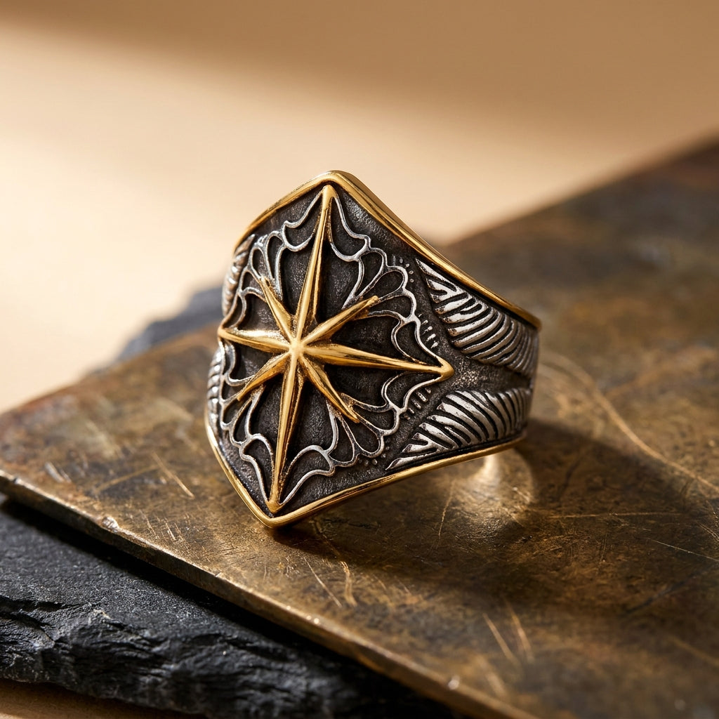 Warrior Shield Golden Courage Ring | 18K Real Gold PVD Plated– For Men | Includes: Ring