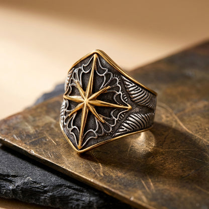Warrior Shield Golden Courage Ring | 18K Real Gold PVD Plated– For Men | Includes: Ring