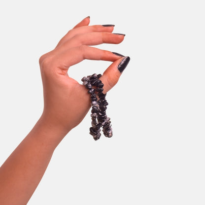 Mystic Flakes Dual Layer Bracelet | Snowflake Obsidian Chips – For Women | Includes: Bracelet