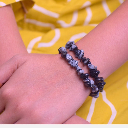 Mystic Flakes Dual Layer Bracelet | Snowflake Obsidian Chips – For Women | Includes: Bracelet