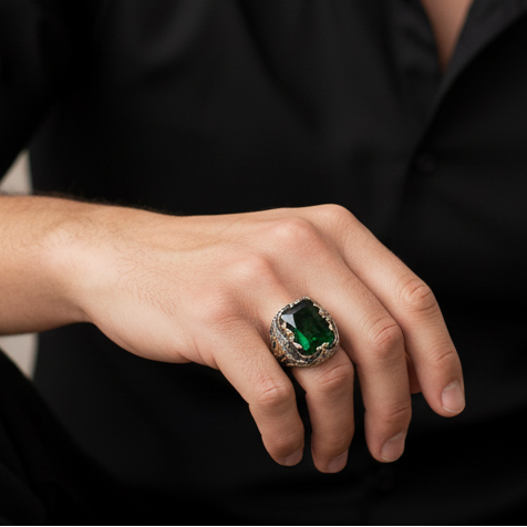 Royal Green Zircon Ring | Premium Alloy– For Men | Includes: Ring