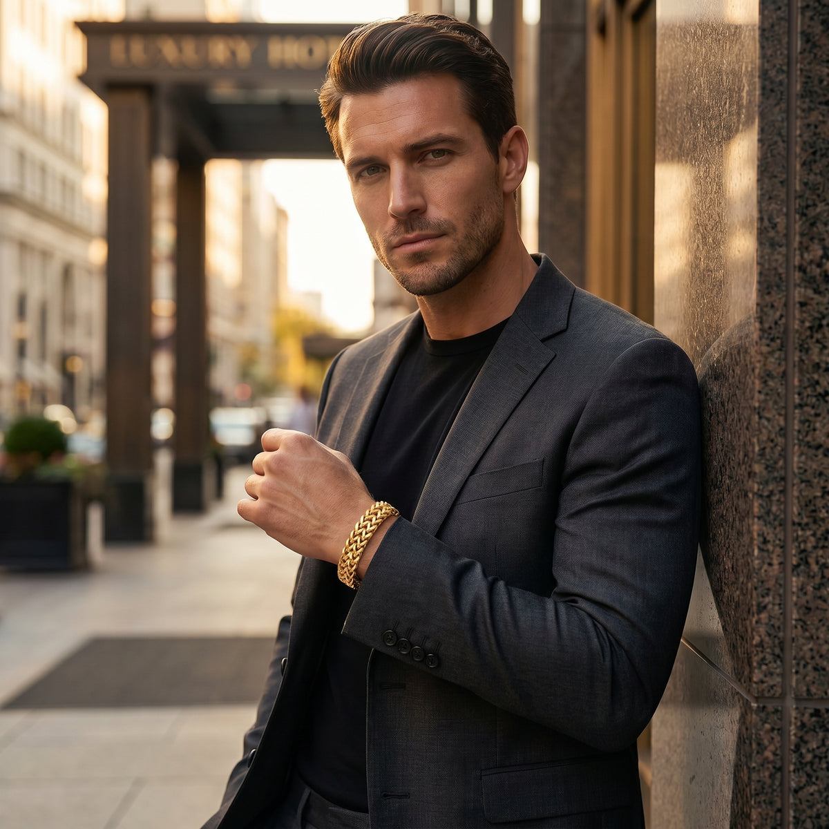 Classic Bold Golden Chain Flexi fit Bracelet | 18k PVD Gold Plated - For Men | Includes: Bracelet