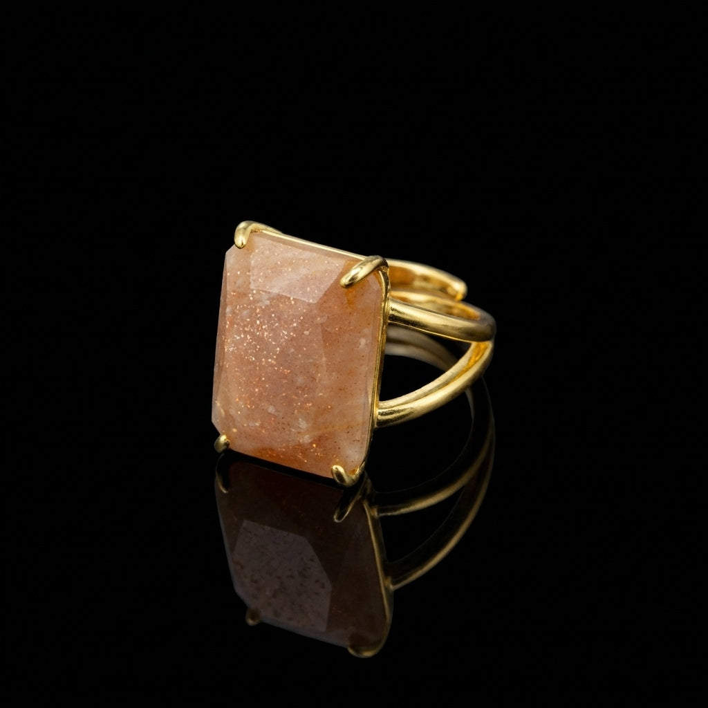 BOLD Natural Berry Quartz Golden Flexi Size Ring | 18K Real Gold PVD Plated– For Men | Includes: Ring