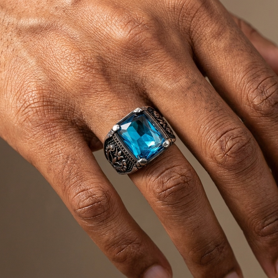 Blue  Zircon Viking King Ring | TITANIUM Steel– For Men | Includes: Ring