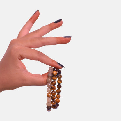 Power Duo Bracelets | Tiger Eye & Yellow Opal Stones – For Women | Includes: Bracelet (Set of 2)