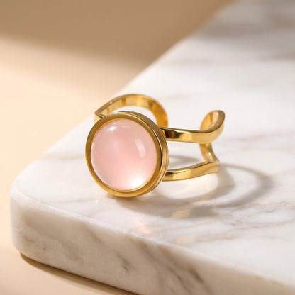 Rose Quartz Real Stone Flexi Size Golden Ring | 18K Real Gold PVD Plated– For Men | Includes: Ring