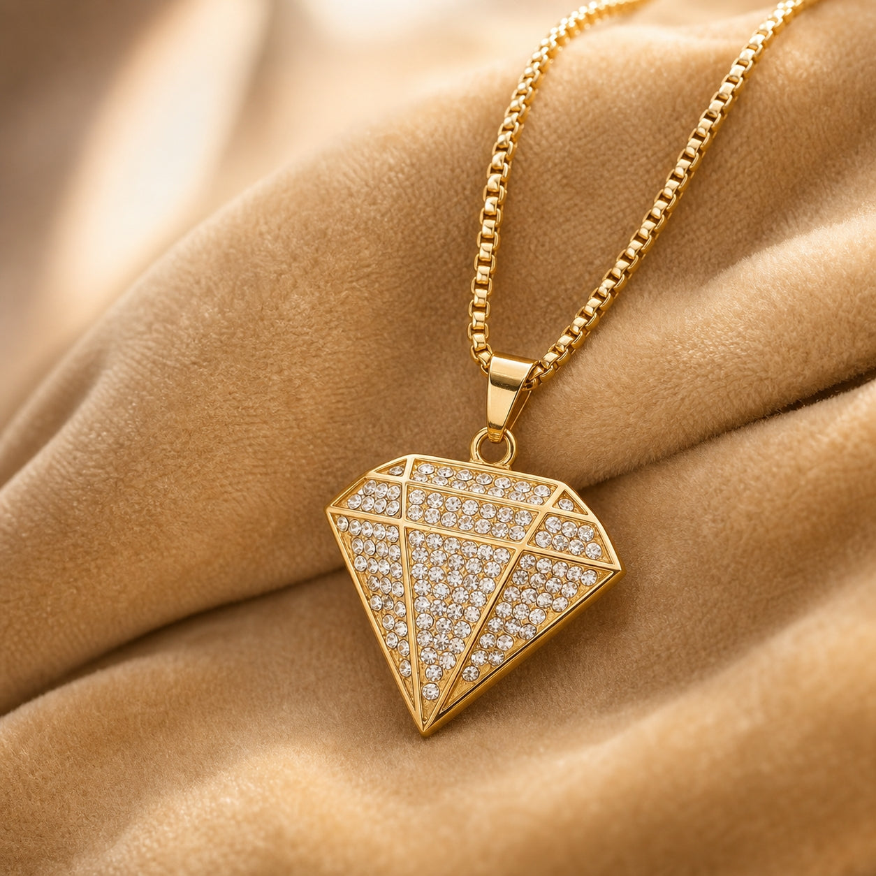 Ultra Posh Diamond Zircon Golden Necklace | 18K PVD REAL Gold Plated- For Men| Includes: Necklace