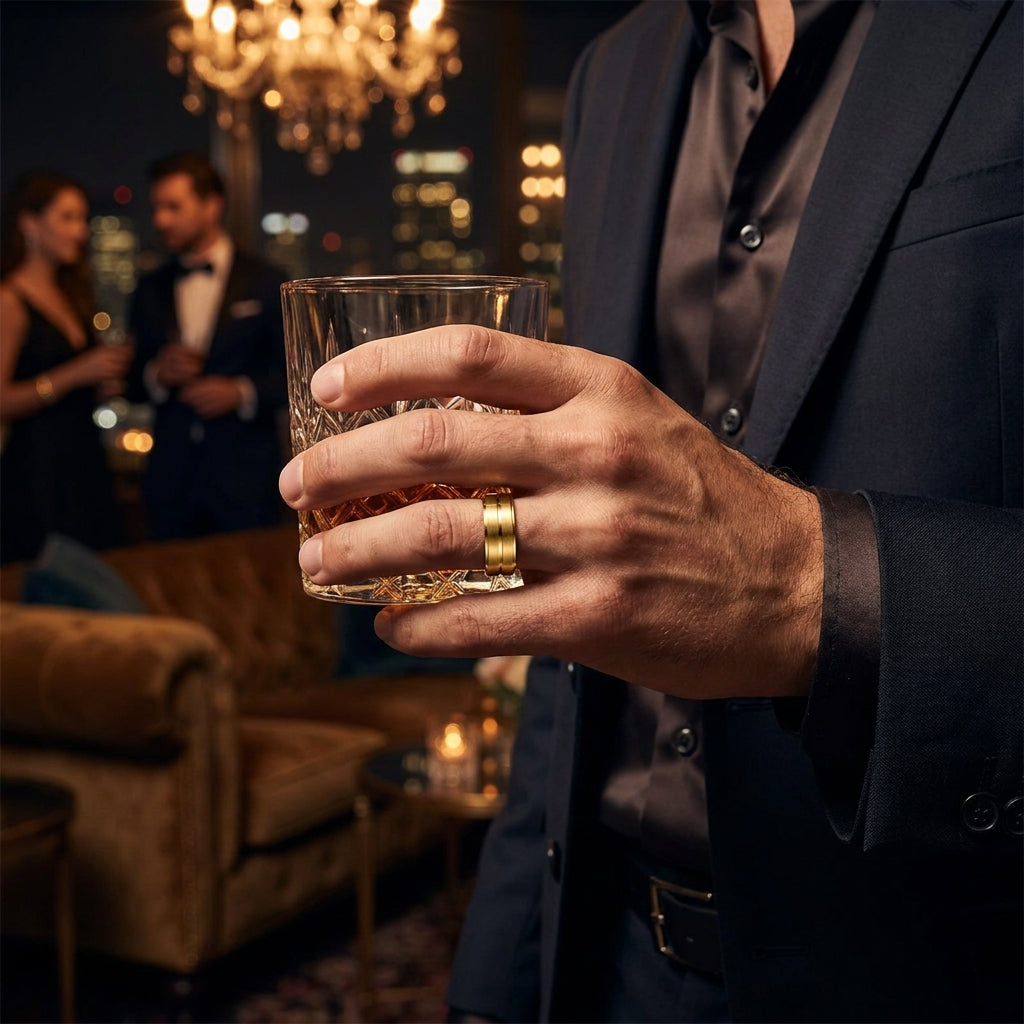 Premium mid-line Golden Steel Ring | 18K Real Gold PVD Plated– For Men | Includes: Ring