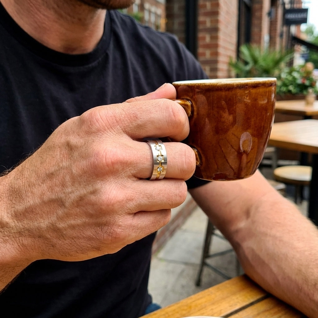 Multi Zircon Titanium Steel Ring | 18K Real Gold PVD Plated– For Men | Includes: Ring