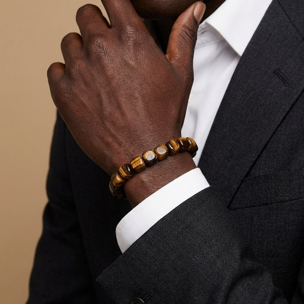 Courage & Protection Tumble Bracelet | Tiger Eye Stone - For Men | Includes: Bracelet
