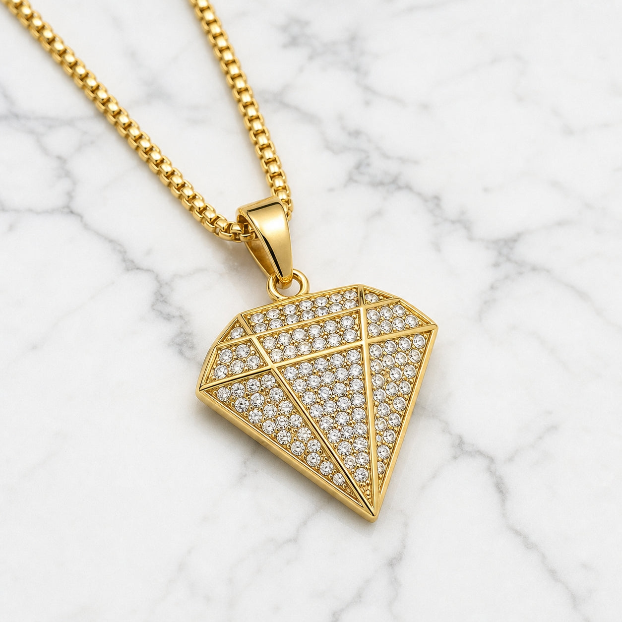 Ultra Posh Diamond Zircon Golden Necklace | 18K PVD REAL Gold Plated- For Men| Includes: Necklace