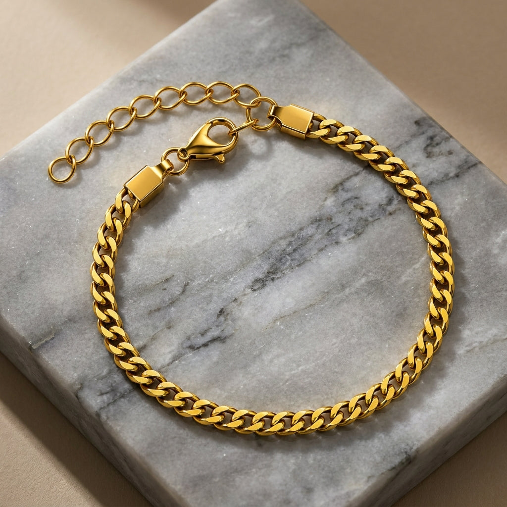 Lean Weave Design Flexi Golden 4MM THIN Bracelet | 18K PVD Gold Plated- For Men | Includes: Bracelet