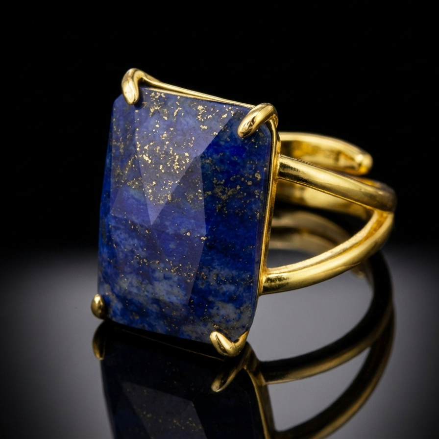 BOLD Natural Lapis Stone Golden Flexi Size Ring | 18K Real Gold PVD Plated– For Men | Includes: Ring