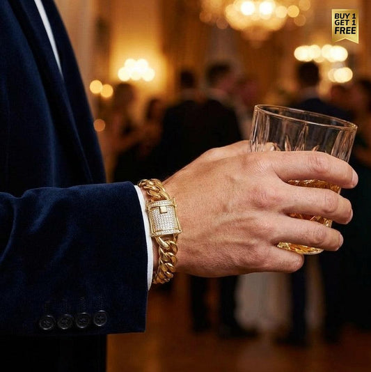 Ultra Modern Zircon 12MM Thick Chain Bracelet | 18K Real Gold PVD Plated - For Men | Includes: Bracelet