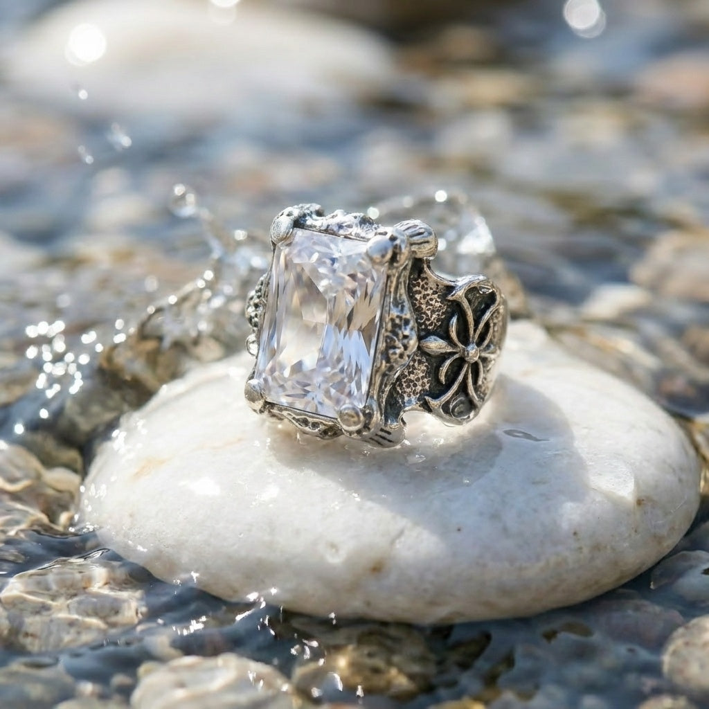 Clear Zircon BOLD Iranian Sword Ring | Titanium Steel– For Men | Includes: Ring