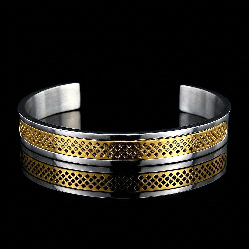 Ultra Modern criss-cross PVD Plated Cuff Bracelet | TITANIUM STEEL - For Men | Includes: Bracelet