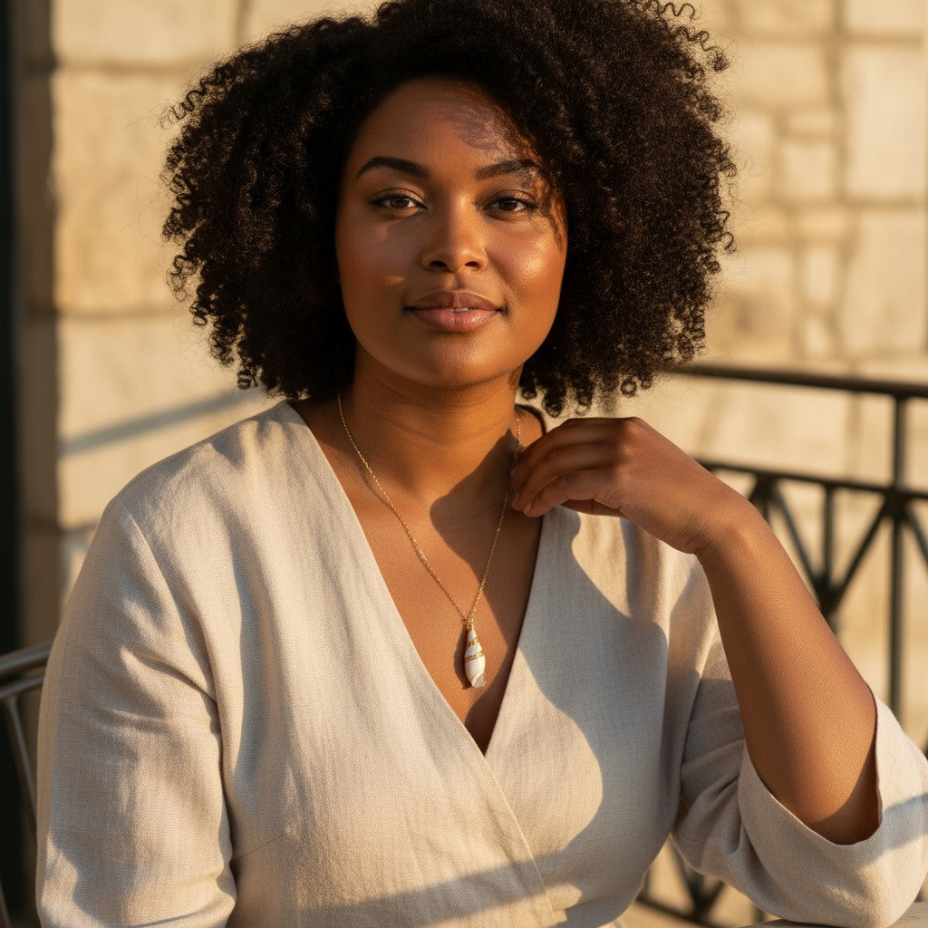 Olive Conch Necklace | Natural Conch - For Women | Includes: Necklace